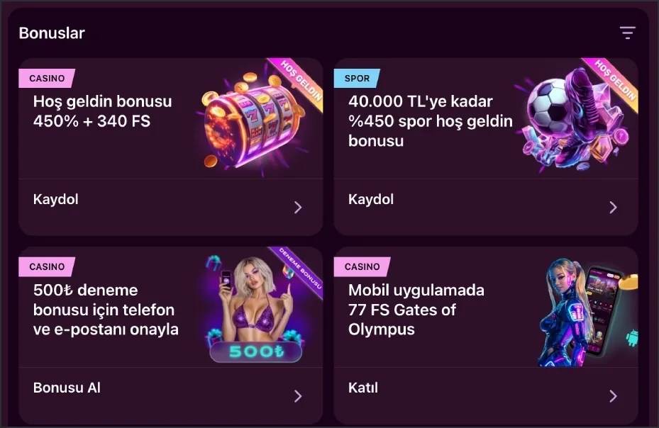 Welcome bonus cards for casino and sports alongside the trial bonus and mobile app free spin offer